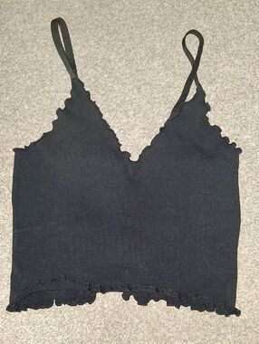 Women’s Black Ruffled V-Neck Cami Crop Top